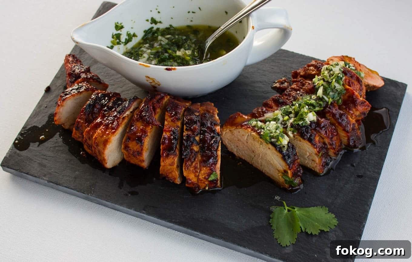 Grilled Sweet Chipotle Pork Tenderloin with Cilantro Lime Chimichurri | savorwithjennifer.com