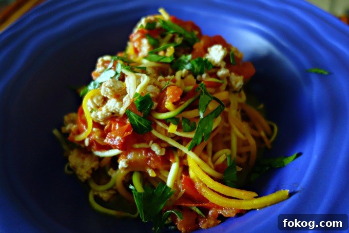 Roasted Vegetable Fusilli Recipe 9 tri-squash-zoodles-with-fresh-tomato-sauce-chicken-1