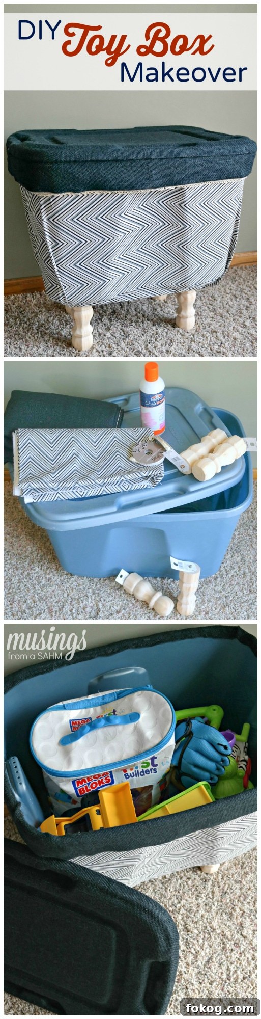DIY Toy Box Makeover: How to turn an ugly plastic bin into a decorated toy box!