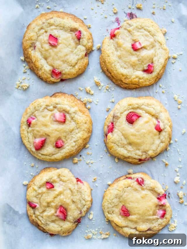 A baking sheet with strawberry cookies on it.