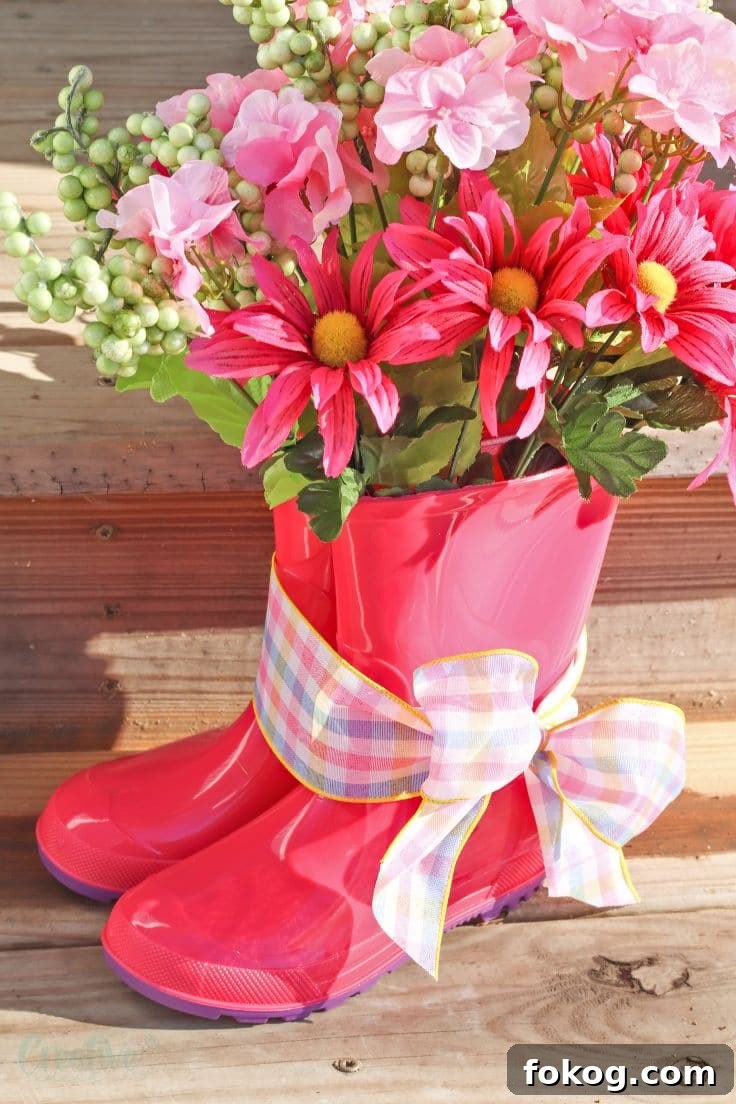 Rain boot flower vase