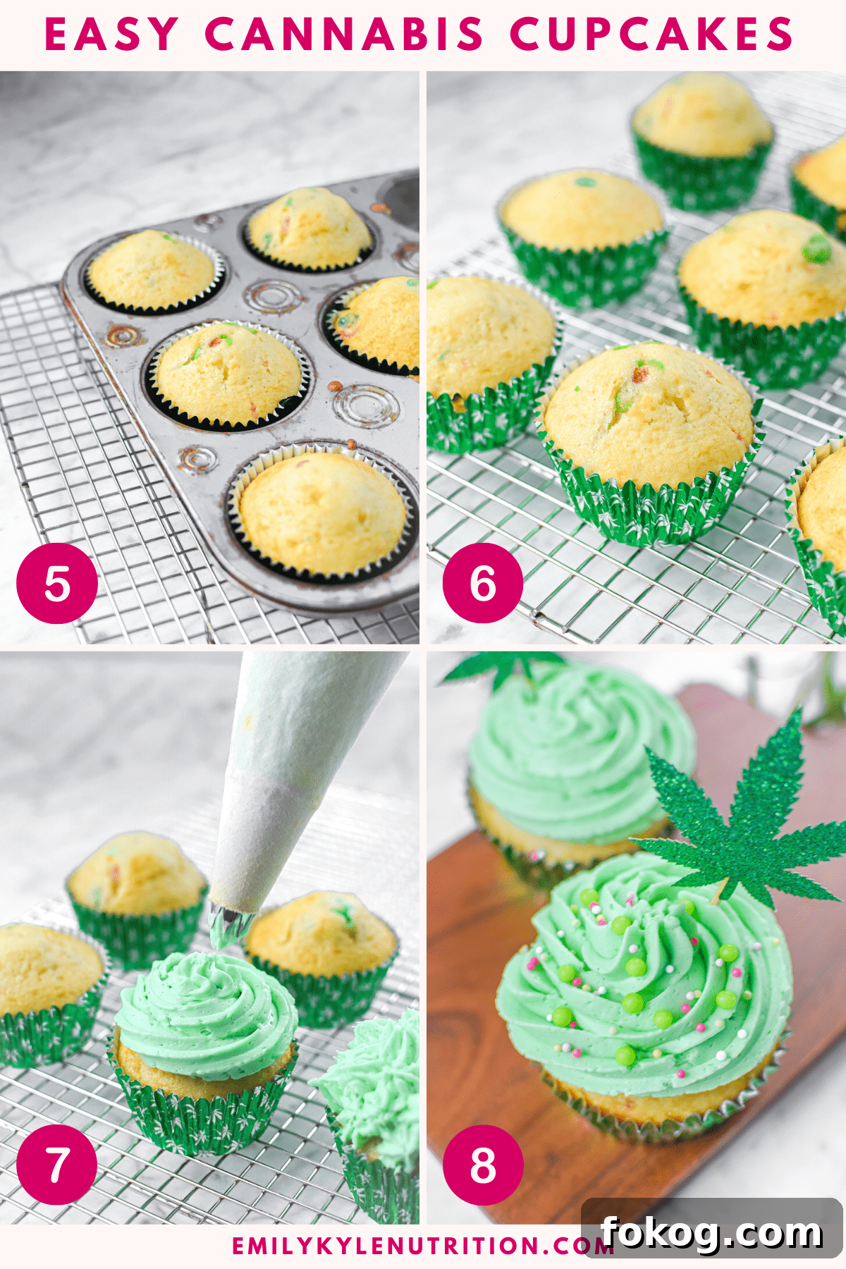 How to Make Cannabis-Infused Cupcakes from Cake Mix 9 A four step ingredient collage showing the last four steps in making cannabis cupcakes