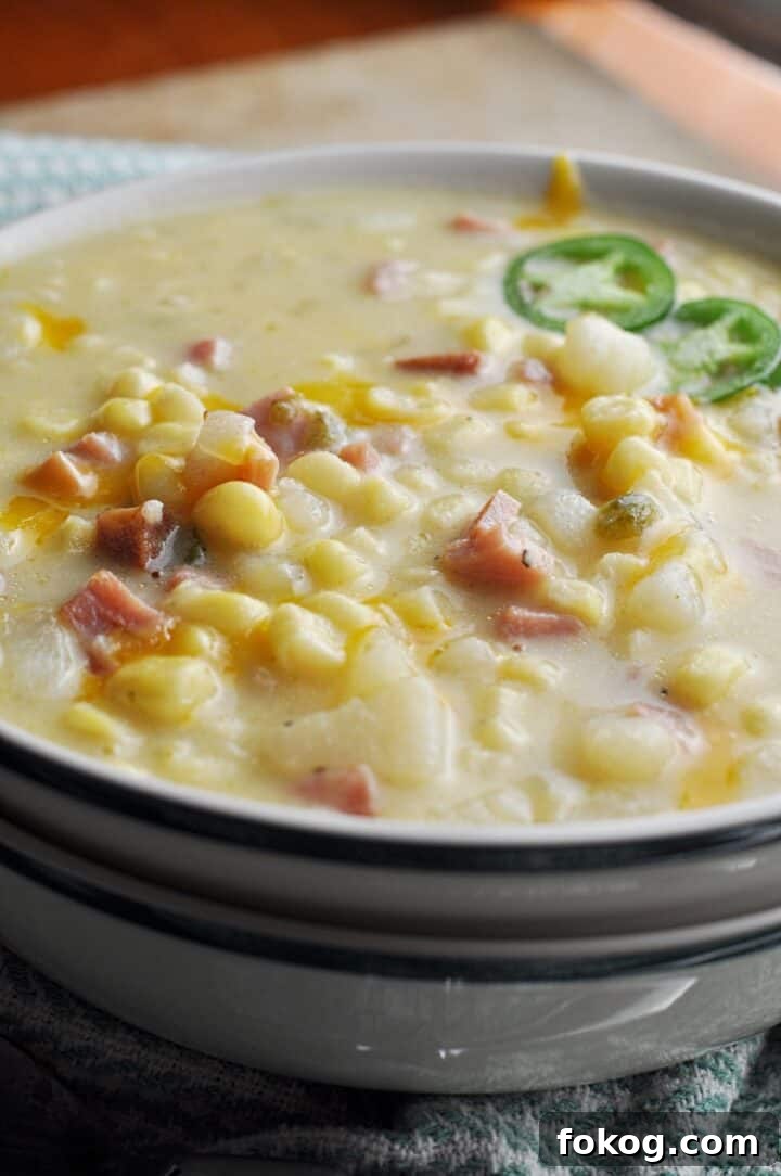 Ham potato soup with corn and jalapenos
